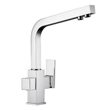 Imagem de Torneiras de cozinha Prata Polido 3 Vias Torneiras de filtro de água Torneiras de latão sólido Rotação de 360 graus Torneiras de água potável, Prata, uma