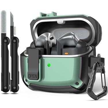 Imagem de RFUNGUANGO Compatível com Samsung Galaxy Buds3/Galaxy Buds3 Pro (2024) com fecho de bloqueio, capa de fone de ouvido à prova de quedas de grau militar com fivela de caminhada e kit de limpeza - azul