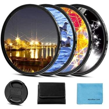 Imagem de Filtro Star de 67 mm de 4 peças de filtro de lente Starburst (4 pontos, 6 pontos, 8 pontos, 12 pontos) com tampa de lente central para Canon Nikon, Sony, Olympus, Pentax e outras câmeras DSLR + 4 compartimentos para filtro