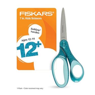 Imagem de Fiskars Tesoura SoftGrip com glitter para estudantes de 18 cm (pacote com 1) para crianças de 12 a 14 anos, tesouras para escola ou artesanato, material de volta às aulas, a cor pode variar