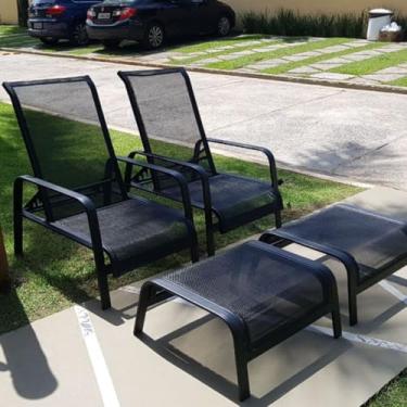 Imagem de Kit 2 Cadeira Espreguiçadeira Mini Chaise de Piscina com Puff Tela Sling e Alumínio