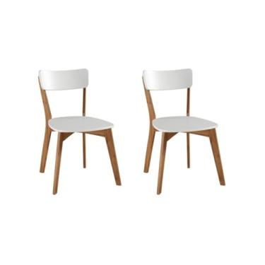 Imagem de Kit 2 Cadeiras de Madeira com Assento e Encosto em Mdf Coleção Scandian Freijó/Branco Laqueado