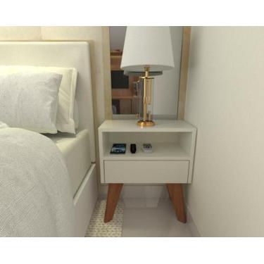 Imagem de Mesa de Cabeceira 40cm MDF Branco Off White com Pés - FJ DECOR