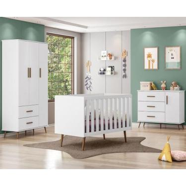 Imagem de Jogo de Quarto Infantil Helena Retrô - Roupeiro, Cômoda e Berço Mini C
