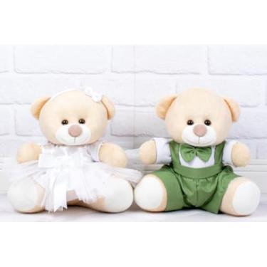 Imagem de PELUCIA URSO CASAL TEDDE 15 CM PAJEM VERDE, DAMINHA BRANCA PARA DECORAÇÃO (Tedde Pajem Verde, Daminha Branca, padrão)