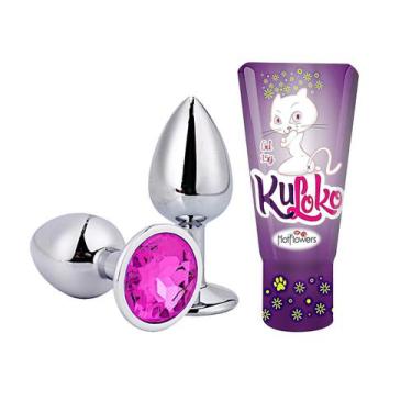 Imagem de Kit plug anal medio + anestesico dessensibilizante anal hot flowers, R