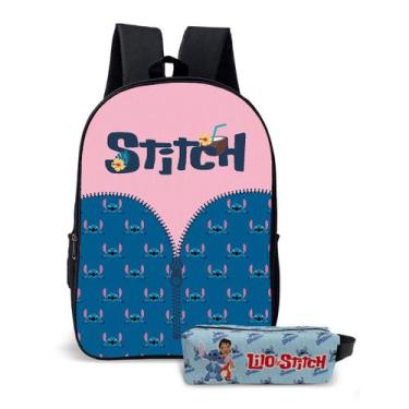 Imagem de Kit Mochila e o estojo Escolar Masculino Feminino Stitch Volta às Aula