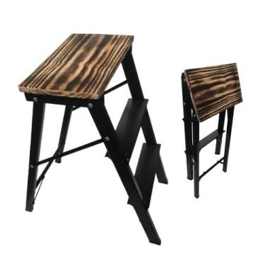 Imagem de Escada Dobravel Banqueta 3 Degraus - HM GARCIA,  Preta