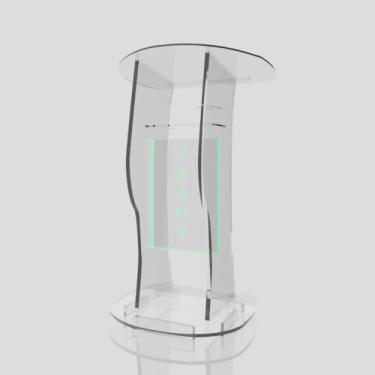 Imagem de Púlpito em Acrílico para Igreja e/ou Eventos com Gravação e Led grátis Mod. Jonas Transparente (Tradicional, Moderna ou Sem Gravação) Cores em Led. (Grav. "Jesus" Tradicional, LED VERDE)