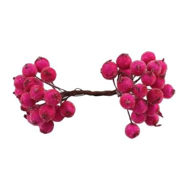 Imagem de Generic Bagas de azevinho artificiais foscas com 40 cabeças, decoração para casa, bagas falsas, haste de 20 fios para artesanato, inverno, faça você mesmo, Rosa Vermelha