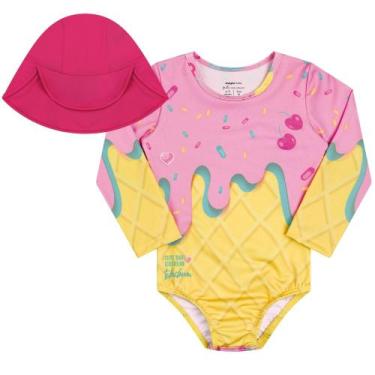 Imagem de Macacão Praia Piscina Bebê Menina Manga Longa + Chapéu Uv - Aymee, Ros