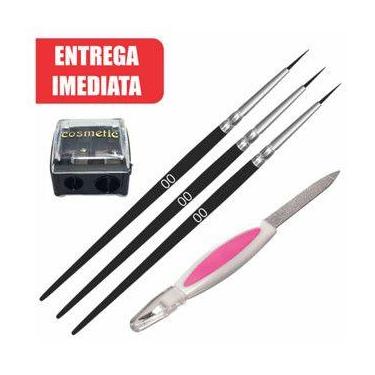 Imagem de Kit maquiagem apontador duplo para lápis, pincel 00 para unha e lixa m