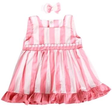 Imagem de Vestido Infantil  Para Bebê Menina Listrado 02 Peças Roupas de Bebê  1
