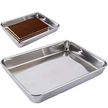 Imagem de Panela para assar biscoitos, panela para assar, assadeiras para assar em aço inoxidável, assadeiras para assar, assadeiras antiaderentes, panelas para assar fornos, fácil de limpar e lavável na máquina de lavar louças, 12'' x 9.64'', 1