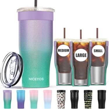 Imagem de Manga de café gelado universal – Niceyos Upgraded, parede dupla, reutilizável, suporte de aço inoxidável, mangas isolantes para bebidas frias, serve para Starbucks Dunkin Donuts McDonalds Pequenas Médias Grandes Copos (Glitter)