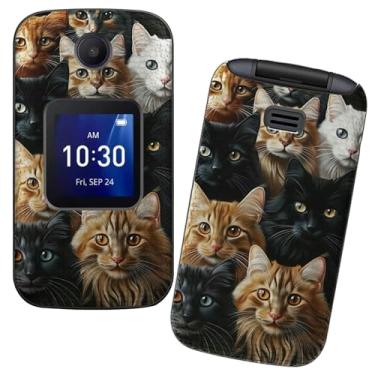 Imagem de RWUTYTIUL Capa para celular Alcatel Go Flip 4 / TCL Flip Pro com protetor de tela de vidro temperado, camada dupla antiarranhões à prova de choque, capa fina com textura de grade para mulheres e