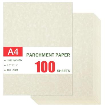 Imagem de XXINMOH Papel de certificado de 100 folhas, papel de currículo, papel fixo, papel pergaminho para impressão, para certificados, currículos, diplomas (100 GSM marfim 21 x 28 cm) - Papel pergaminho