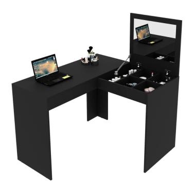 Imagem de Penteadeira/escrivaninha De Canto 110cm Com Espelho Multimóveis Cr25280 Preto Preto