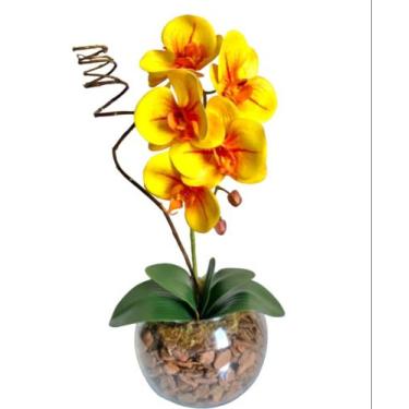 Imagem de Arranjo Orquídeas Artificiais Branca no Vaso de Vidro Aquario  - Zent 