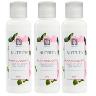 Imagem de LOÇÃO DE LIMPEZA FACIAL ROSA MOSQUETA NUTRITIV 60ml NATUFLORES Kit 3un
