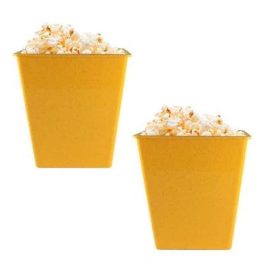 Imagem de Kit 2 Pipoqueira Retrô Fibra Madeira Amarelo 2,6L - Bb Store