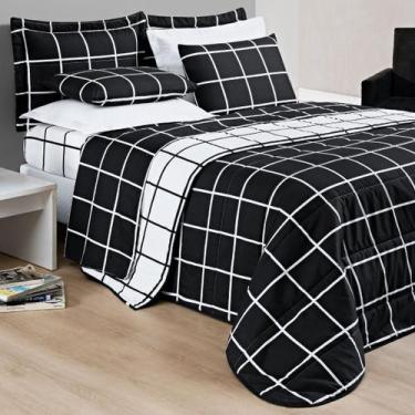 Imagem de Conjunto Cama King Size Colcha Xadrez 200 Fios 03 Peças ToqueDeSeda AU