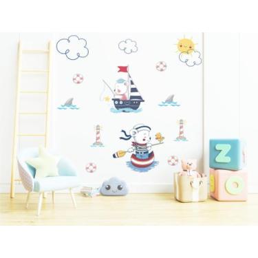Imagem de Adesivo de Parede Ursinho Marinheiro Cute Barcos e Farol - Colakoala A