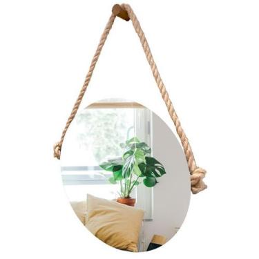 Imagem de Espelho Decorativo Adnet Vintage Alça Sisal Natural 40 cm Redondo - E2