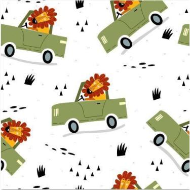 Imagem de PAPEL DE PAREDE ADESIVO INFANTIL LEÃO NO CARRINHO L2 Rolo 0,58x3M - Pa