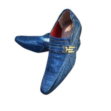 Imagem de Sapato Masculino Italiano Em Couro Crokodilo Azul Ref: 1028 - ART SAPA