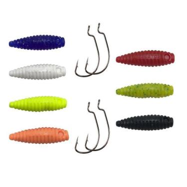 Imagem de Kit Isca 7pçs Artificial Charutinho Maluco + 4pçs Anzol OffSet - Allig