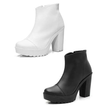 Imagem de Kit 2 Bota Feminina Coturno Cano Curto Casual Lisa Tratorada Moderna -