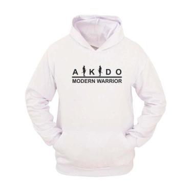 Imagem de Moletom Masculino Canguru Ragor Estampa Aikido Moderno Capuz, G, Branc
