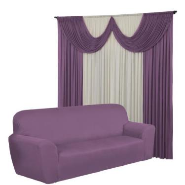 Imagem de Kit Sala Cortina 2 Metros Paris + Capa 4 Lugares Coladinha Spandex - D