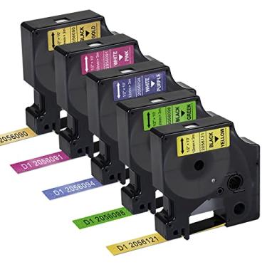 Imagem de RAEMALL Substituição para refis de etiquetador Dymo D1 2056090 2056091 2056094 2056098 2056121 fita de etiquetagem com glitter dourado/rosa/roxo/verde/azul para etiquetadora LabelManager 160, pacote