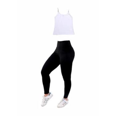 Imagem de Kit Com Regata Alcinha + Legging Feminina - Abafarto, GG, Branco, Pret