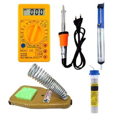 Imagem de 544 - Kit Soldagem Multímetro, Ferro, Suporte, Sugador E Solda - Estoq