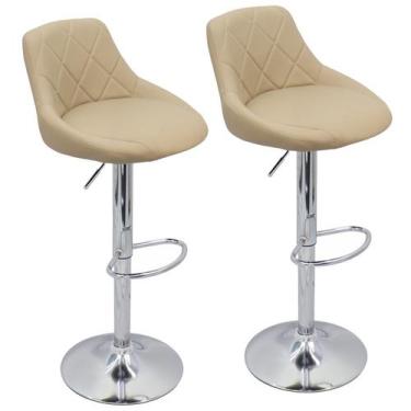 Imagem de Kit 2 Banquetas Milano Carmel Estofada Giratória c/ Regulagem - Bege -