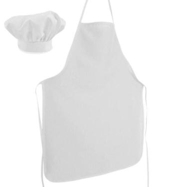 Imagem de Avental De Cozinha 68cm X 48cm Com Chapéu Liso Tecido Oxford - Branco 