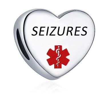 Imagem de OutstandLong Berloque de prata com pingente de alerta cardíaco de emergência de primeiros socorros gravado a laser para pulseiras Pandora, Metal, Base