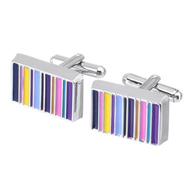 Imagem de Abotoaduras masculinas com listras coloridas da Salutto com caixa de presente Roxa