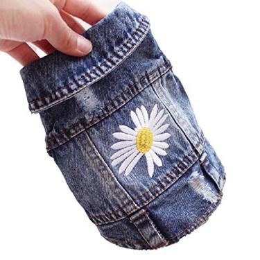 Imagem de Jaqueta jeans vintage lavada para cães - Coletes legais de lapela para cães e gatos pequenos e médios