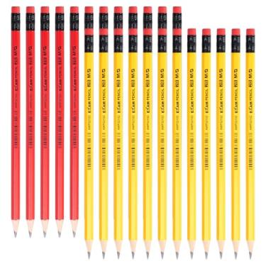Imagem de M&G Lápis 2B com caixa de madeira, lápis pré-afiados com borrachas superiores, lápis a granel para material escolar para professores, escrita, desenho e esboço, amarelo, vermelho, 24 unidades