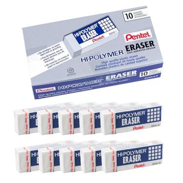 Imagem de Borrachas Pentel Hi-Polymer ZEH-10 (ZEH10PC10), grande, branco, pacote com 10