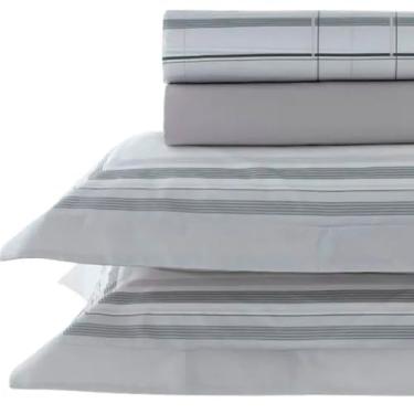 Imagem de Jogo de Cama King Size 193cm Kacyumara Percal 200 Fios 100% Algodão Egípcio 4 Peças Lençol Elástico (Malone)