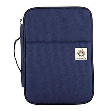 Imagem de JAKAGO Organizador de portfólio de viagem impermeável A4 bolsa de documentos multifuncional bolsa de notas de viagem com zíper para notebook, iPad, diários, livros de esboço (azul)