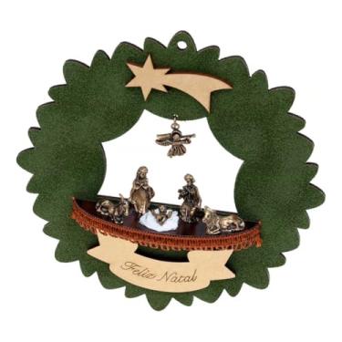 Imagem de Guirlanda Moldada Verde MDF Feliz Natal Com Presépio