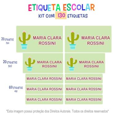 Imagem de Etiqueta escolar em vinil, impermeável, tema cacto, 130 unidades (Verde)