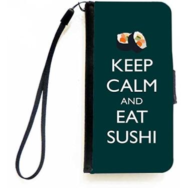 Imagem de Rikki Knight Keep Calm and eat Capa carteira flip cor verde sushi com aba magnética para Apple iPhone 5c