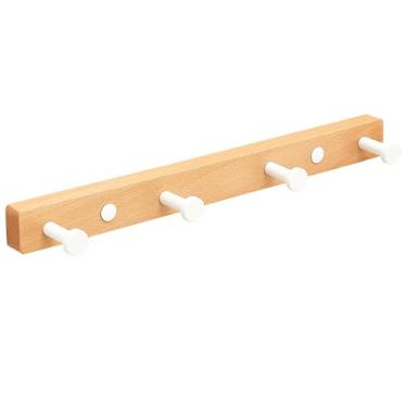 Imagem de HaiFanWJ Cabides de madeira montados na parede, ganchos de madeira natural com várias colunas, cabides de madeira e suportes para chapéus para pendurar jaquetas, toalhas, carteiras e roupões (branco4)